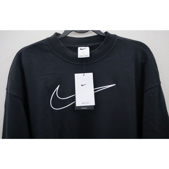 Nike DQ5542-010 Women Sz S Black Embroidered Logo Oversized Pullover Sweatshirt - Picture 3 of 12